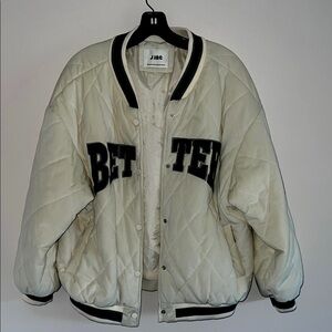 J.ing - Quilted Cream Bomber Jacket with Green Accents